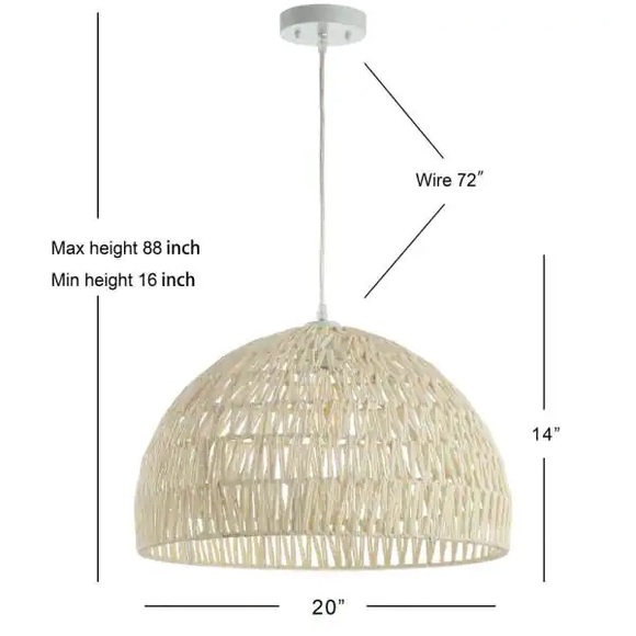 JONATHAN Y Campana 20 in. Woven Rattan Dome LED Pendant, Cream, NWT. - Picture 4 of 8